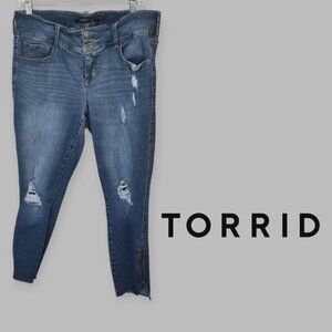 TORRID Premium Skinny Distressed Denim Blue Jeans  Womens 14R